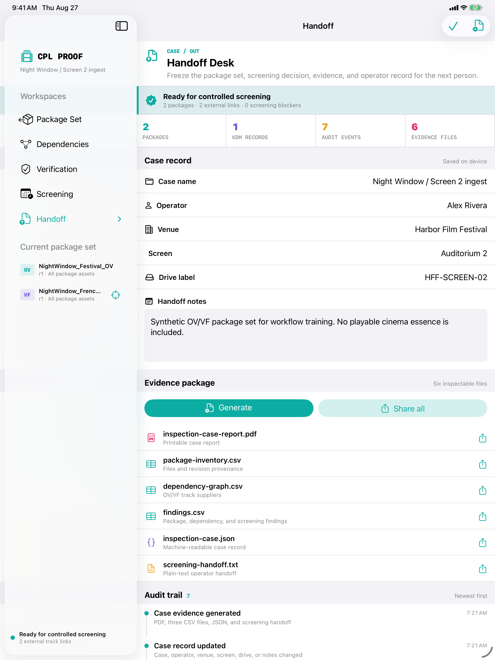 CPL Proof evidence and audit workspace on iPad