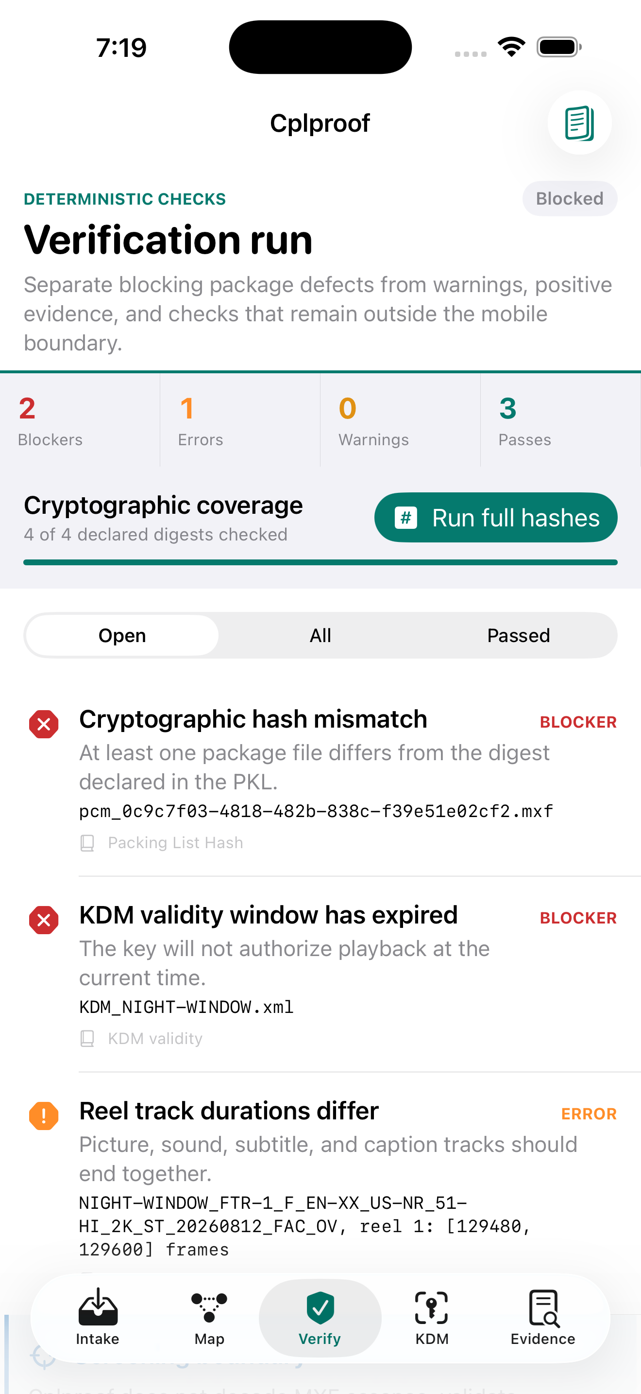 Cplproof verification findings on iPhone