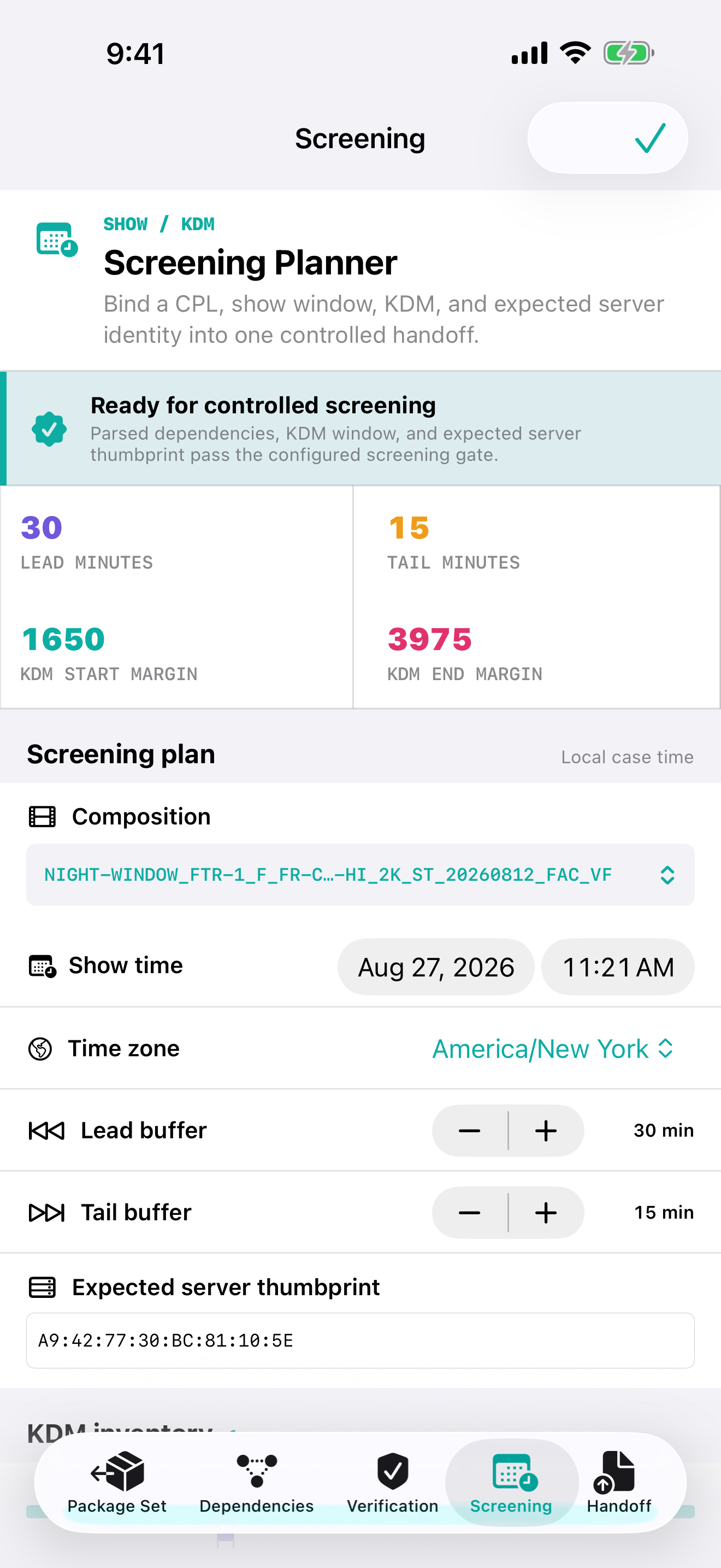 CPL Proof screening planner on iPhone